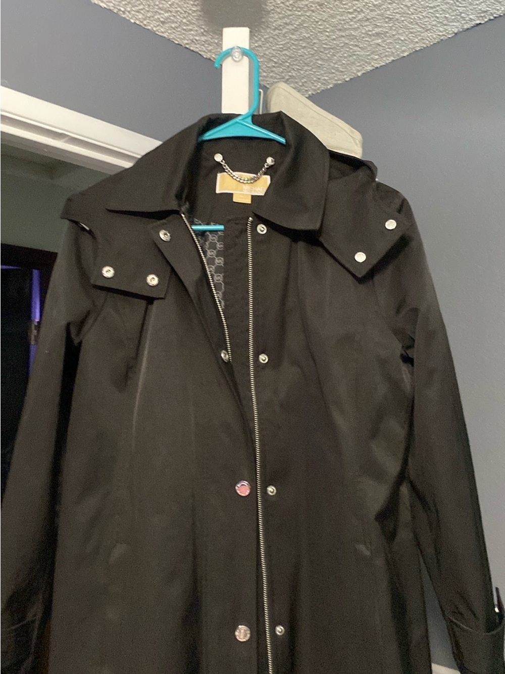 Michael Kors Black Trench Coat with Snap & Zip Front